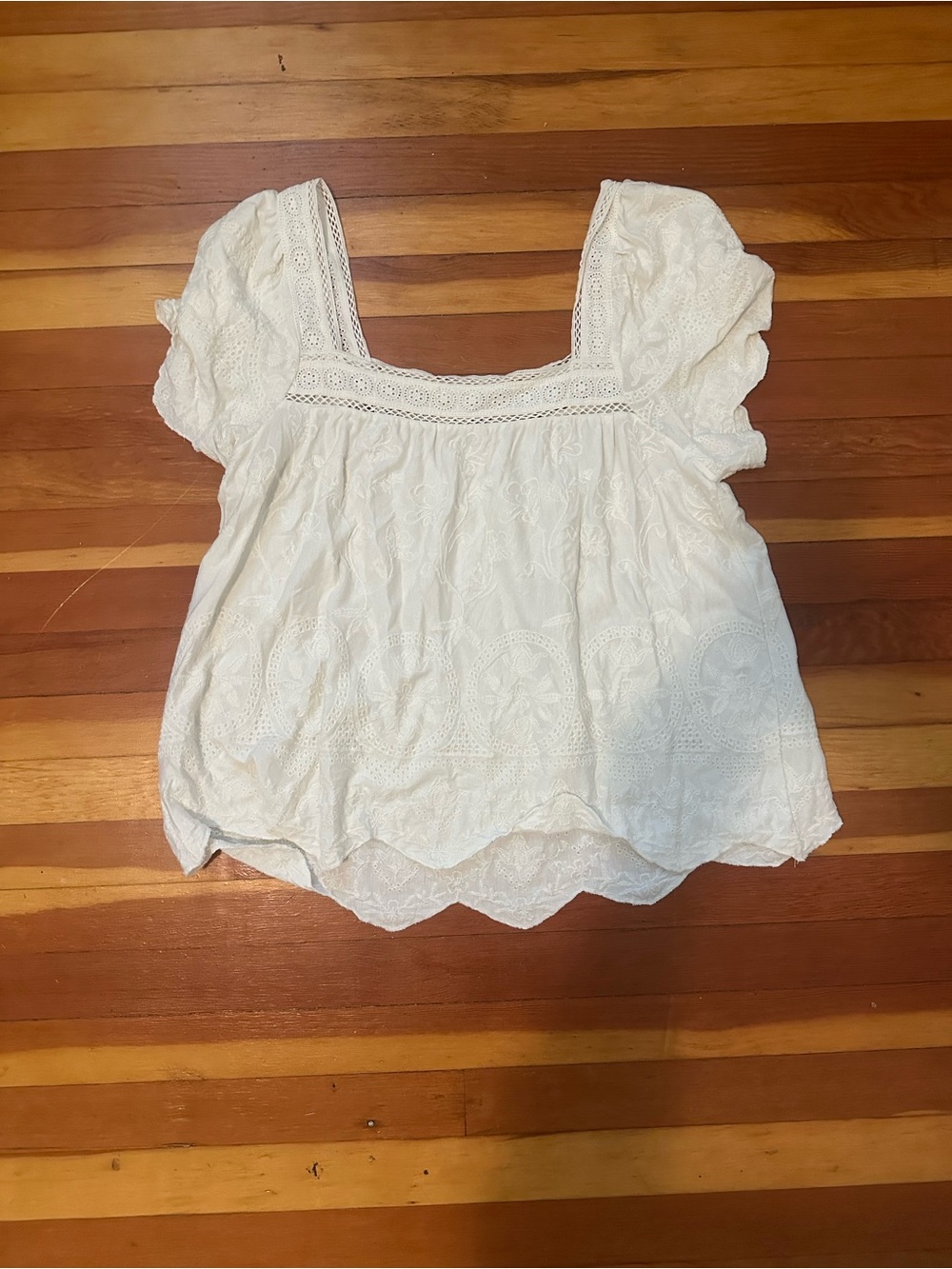 Lucky Brand Lace Square-Neck White Women’s Top
